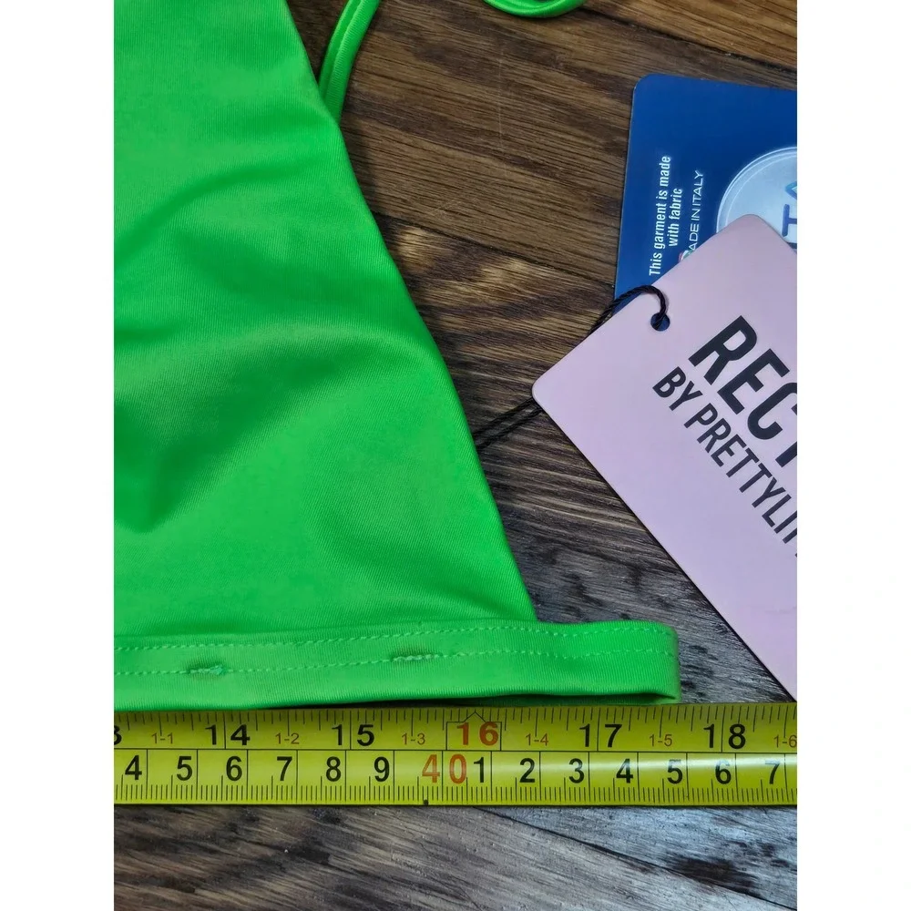 PrettyLittleThing Recycled Lime Green Double Strap Triangle Bikini Top US 10 NWT